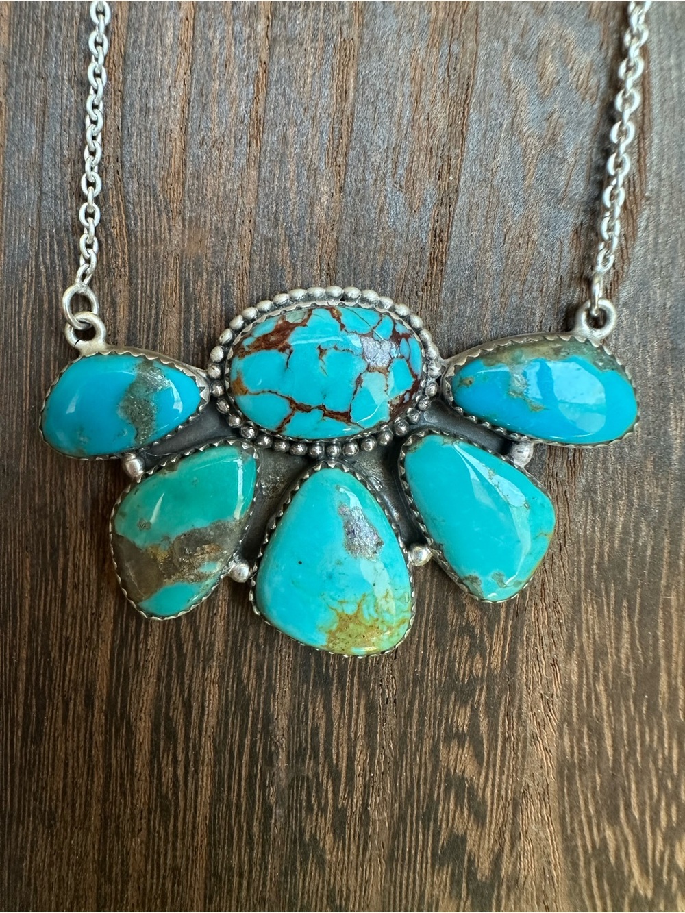STUNNING Santa Maria Turquoise Sterling Silver Half Cluster Necklace